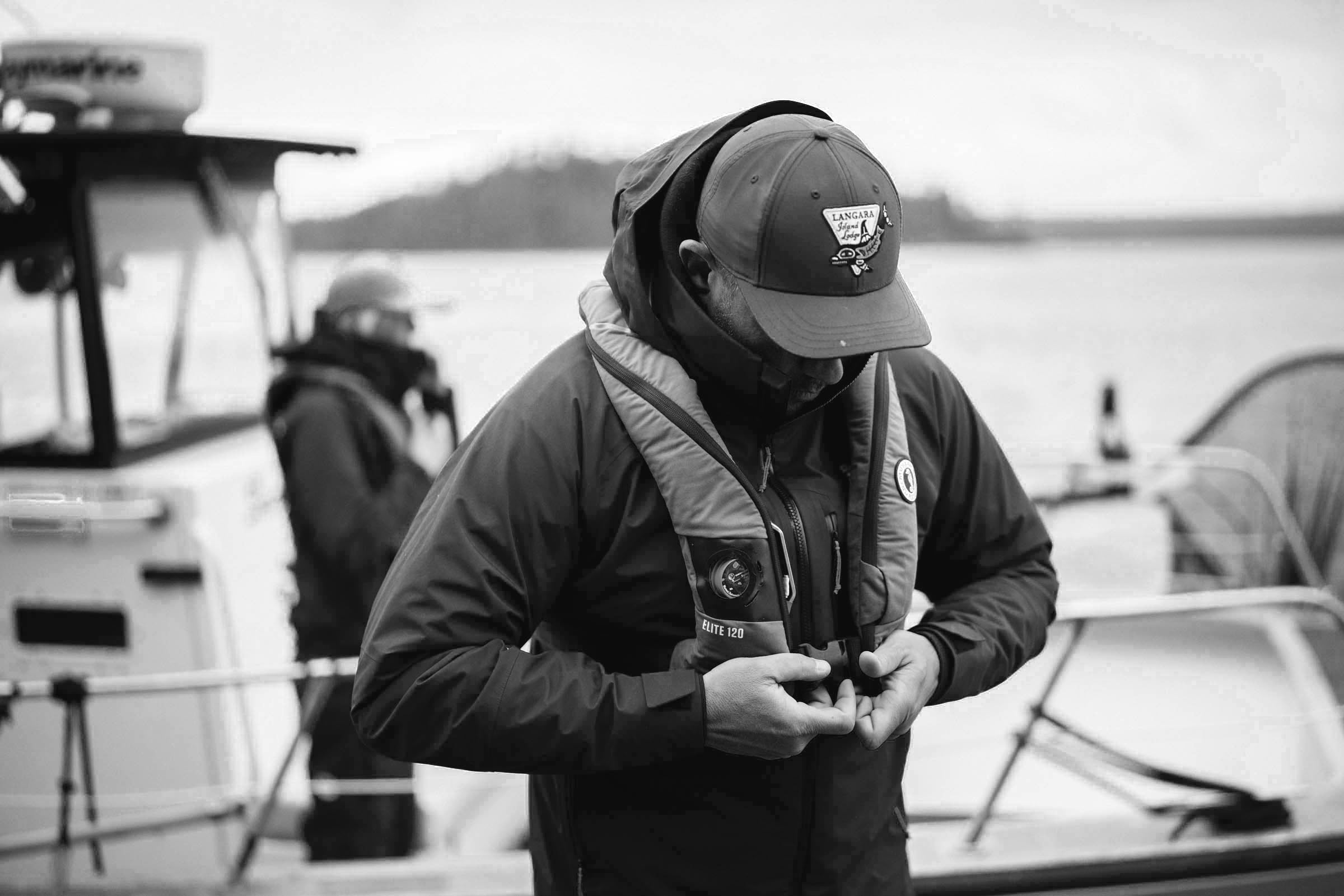 Person donning a PFD