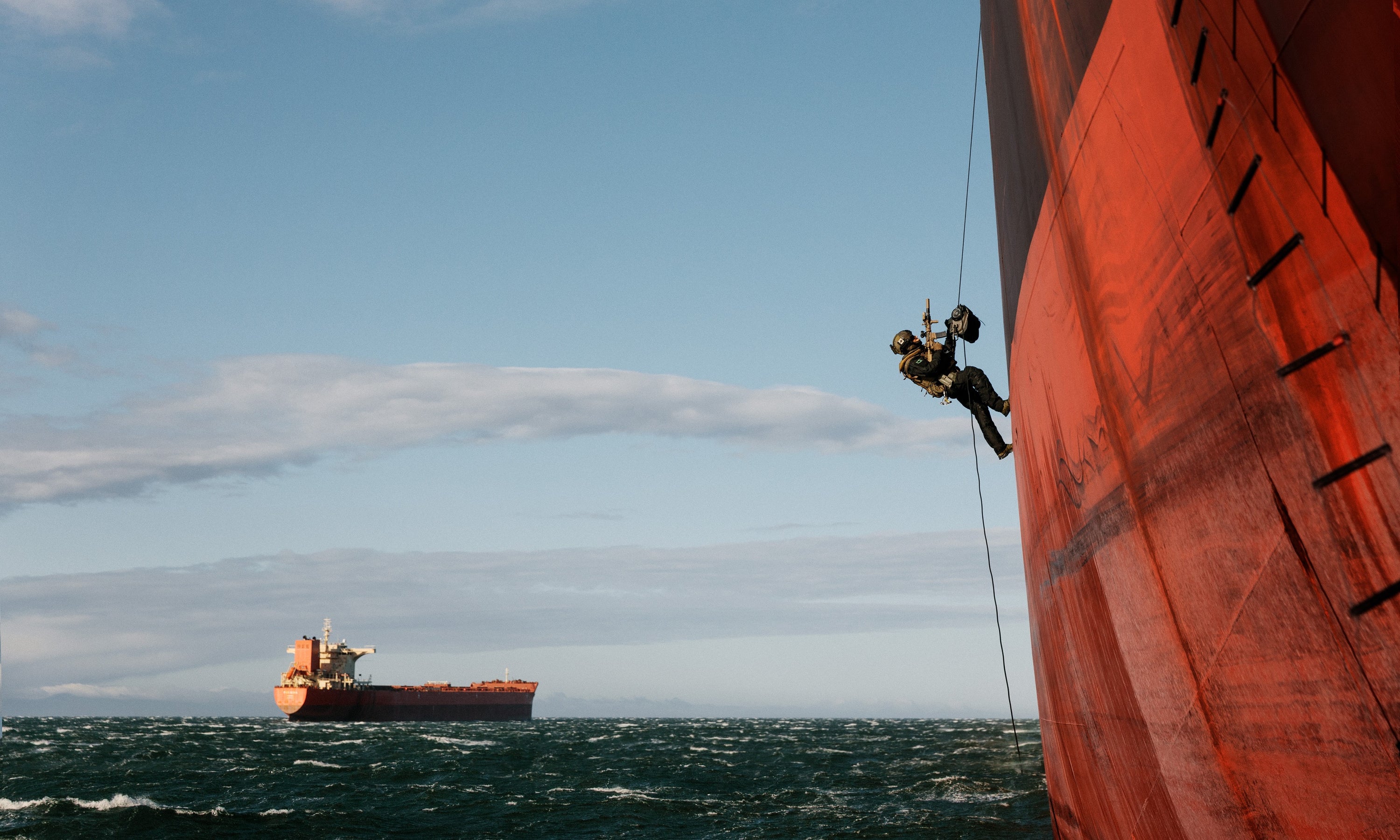 special forces scaling a cargo ship